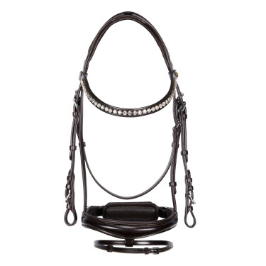 Bridão inglês Equestro em couro com strass novo Castanho escuro