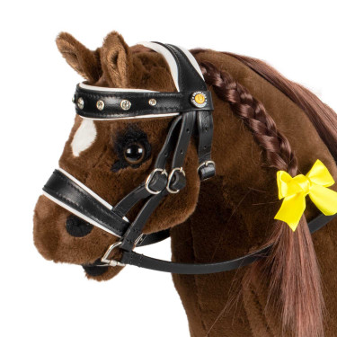 Bridão de couro Equestro com strass para cavalo de brinquedo Preto