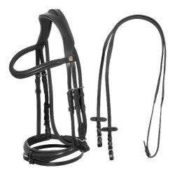 Bridão Equestro com muserola simples e cabeçada larga e curvada Preto
