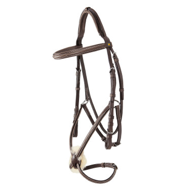 Bridão Equestro com muserola mexicana e lã sintética Castanho escuro