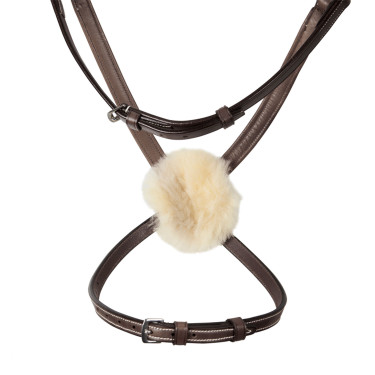 Bridão Equestro com muserola mexicana e lã sintética Castanho escuro