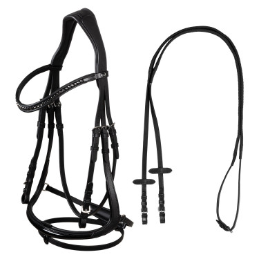 Bridão Supreme Hemelite de dressage com rédeas de borracha Preto