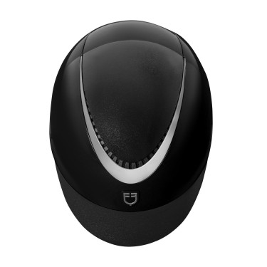 Capacete brilhante Equestro com tira em couro sintético, viseira estreita homologação EN1384-2023 Preto / prata Capacete brilhante Equestro com tira em couro sintético, viseira estreita homologação EN1384-2023 Preto / prata