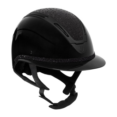 Capacete feminino Equestro Apocalypse com casco brilhante e strass EN 1384-2023 Preto / preto