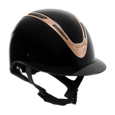 Capacete feminino Equestro Apocalypse com casco brilhante homologado EN 1384-2023 Preto / ouro rosa