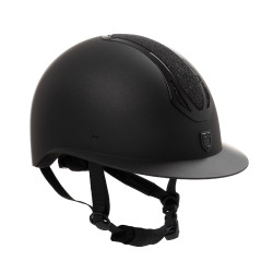 Capacete feminino Equestro Azael Stone com pala larga e strass EN 1384-2023 Preto / preto