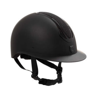 Capacete feminino Equestro Azael Stone com pala larga e strass EN 1384-2023 Preto / preto