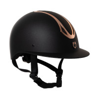 Capacete feminino Equestro com pala larga homologado EN 1384-2023 Preto / ouro rosa