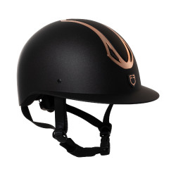 Capacete feminino Equestro com pala larga homologado EN 1384-2023 Preto / ouro rosa