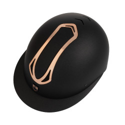 Capacete feminino Equestro com pala larga homologado EN 1384-2023 Preto / ouro rosa