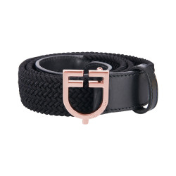 Cinto Equestro de couro elástico com fivela rose gold com logotipo Preto