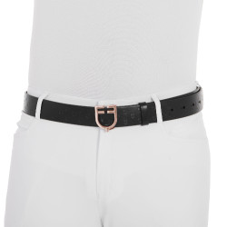 Cinto Equestro de couro preto com fivela rose gold Preto