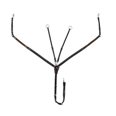 Peitoral Equestro em couro com insertos elásticos e martingale removível Castanho escuro