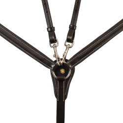 Peitoral Equestro em couro com insertos elásticos e martingale removível Castanho escuro