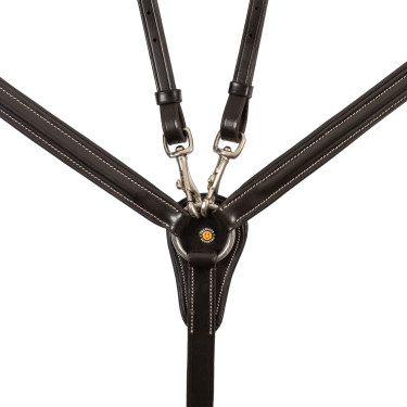 Peitoral Equestro em couro com insertos elásticos e martingale removível Castanho escuro
