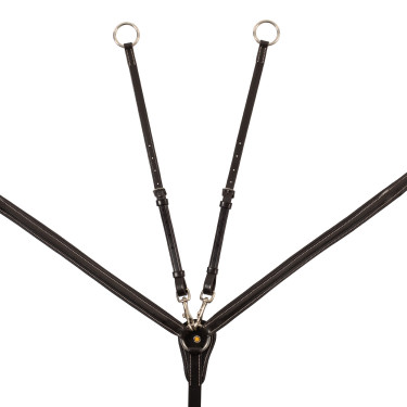 Peitoral Equestro em couro com insertos elásticos e martingale removível Castanho escuro