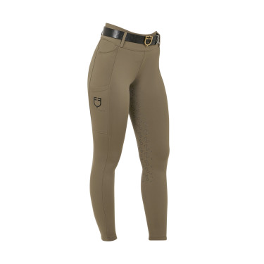 Legging feminino Equestro de cintura alta com passantes para cinto Noz Castanho