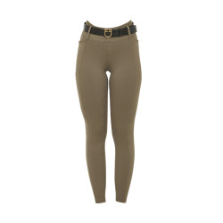 Legging feminino Equestro de cintura alta com passantes para cinto Noz Castanho