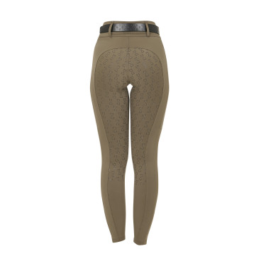 Legging feminino Equestro de cintura alta com passantes para cinto Noz Castanho