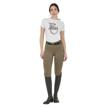 Legging feminino Equestro de cintura alta com passantes para cinto Noz Castanho