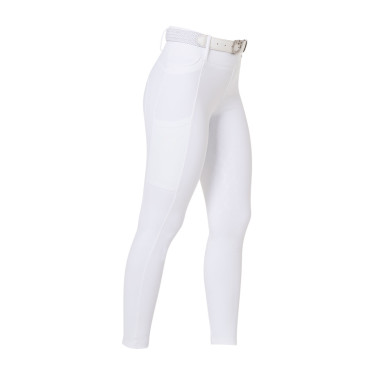 Legging feminino Equestro de cintura alta com passantes para cinto Branco