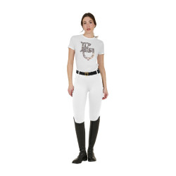 Legging feminino Equestro de cintura alta com passantes para cinto Branco