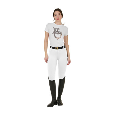 Legging feminino Equestro de cintura alta com passantes para cinto Branco