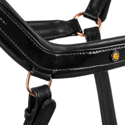 Cabo de cabresto em couro liso Equestro com fivelas em rose gold Preto