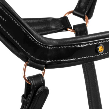 Cabo de cabresto em couro liso Equestro com fivelas em rose gold Preto
