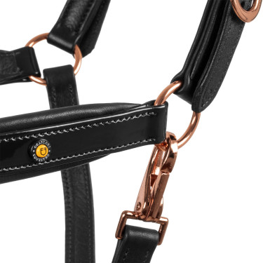 Cabo de cabresto em couro liso Equestro com fivelas em rose gold Preto