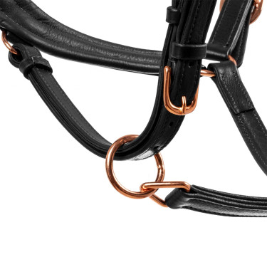 Cabo de cabresto em couro liso Equestro com fivelas em rose gold Preto