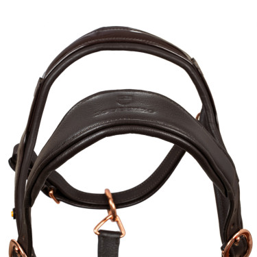 Cabo de cabresto em couro liso Equestro com fivelas em rose gold Castanho escuro