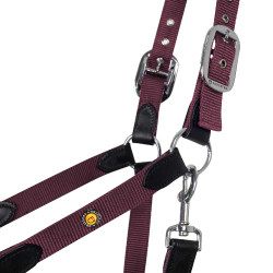 Cabeçada ergonómica Equestro com inserções em couro Preto / bordô