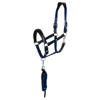 Cabeçada ergonómica Equestro com inserções em couro Preto / azul-marinho