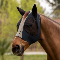 Máscara anti-moscas Equestro bicolor em malha Antracite / flanela cinzenta
