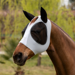 Máscara anti-moscas Equestro bicolor em malha Rocha lunar / branco brilhante