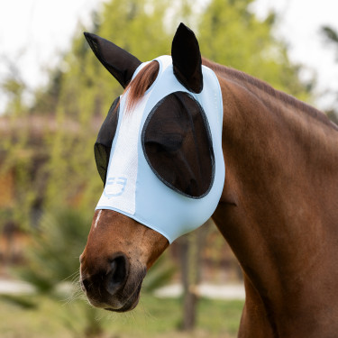 Máscara anti-moscas Equestro bicolor em malha Omphalodes / branco brilhante