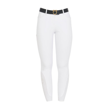 Calças de equitação femininas Equestro full grip de cintura alta forradas em polar Branco