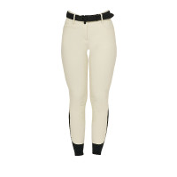 Calça de equitação feminina Equestro com grip nos joelhos de cintura alta Branco antigo Bege Calça de equitação feminina Equestro com grip nos joelhos de cintura alta Branco antigo Bege