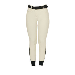 Calça de equitação feminina Equestro com grip nos joelhos de cintura alta Branco antigo Bege