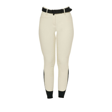 Calça de equitação feminina Equestro com grip nos joelhos de cintura alta Branco antigo Bege