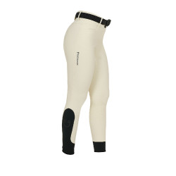 Calça de equitação feminina Equestro com grip nos joelhos de cintura alta Branco antigo Bege