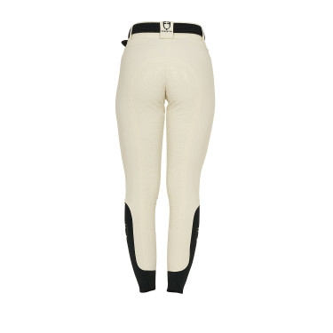 Calça de equitação feminina Equestro com grip nos joelhos de cintura alta Branco antigo Bege