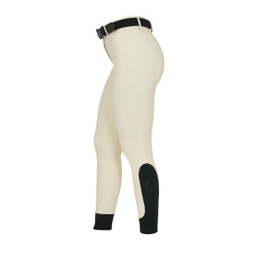 Calça de equitação feminina Equestro com grip nos joelhos de cintura alta Branco antigo Bege