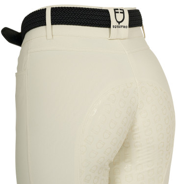 Calça de equitação feminina Equestro com grip nos joelhos de cintura alta Branco antigo Bege