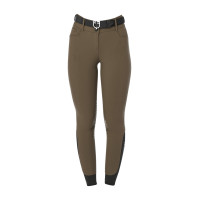 Calça de equitação feminina Equestro com grip nos joelhos de cintura alta Noz Castanho