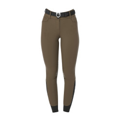 Calça de equitação feminina Equestro com grip nos joelhos de cintura alta Noz Castanho