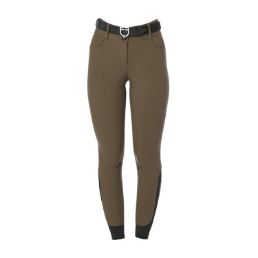 Calça de equitação feminina Equestro com grip nos joelhos de cintura alta Noz Castanho