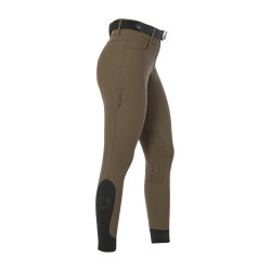Calça de equitação feminina Equestro com grip nos joelhos de cintura alta Noz Castanho