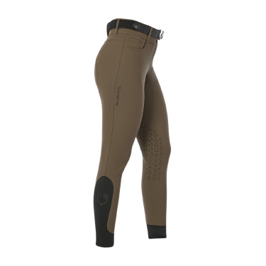 Calça de equitação feminina Equestro com grip nos joelhos de cintura alta Noz Castanho